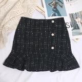 2023 New Autumn And Winter Lattice Coarse Flowers Half-Body Skirt High Waist A-Word Bag Hip Irregular Fishtail Skirt