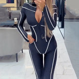 Fongt 2023 New Fashion Stripe Pressing Tight Sexy Bottom Jumpsuit-Outfit