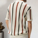 Fongt Men's Coarse Knitted Knitted Knitted Knitted Striped Slamming Knitting Casual Polo Shirt
