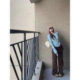 Fongt Small Brown Curry Jeans Women Autumn High Waist Broad Leg Feeling Loose Straight Narrow Plate Drag Pants