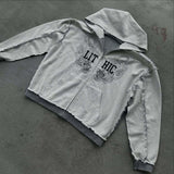 Fongt Personality Zippered Sweatet Double-Layer Fake Two-Piece Hooded Jacket Trendy Street Casual Sweating