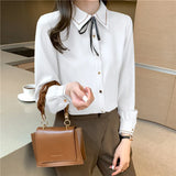 Fongt New Bow Embroidered Long Sleeve Shirt Lace Design Sense Small Long Sleeve Foreign Style Base-Outfit