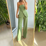 Fongt 2023 New Casual Fashion Suit Button Temperament Strapless Suit Pants-Outfit