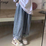 Femme Solid Jeans Streetwear High Waist Loose Wide Leg Pants Girls Trousers Y2K Summer Cool Gothic Hip Hop Jeans