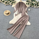 Fongt Lazy Suit Women Loose Outer Shawl Scarf With Long-Sleeved Knitting Tops High-Rise Sweater Pants