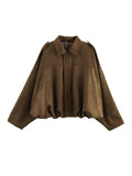 Fongt Spring New Women's Fashion Army Green Velvet Effect Short Long Sleeve Epaulets Coat
