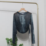 Design With A Thin-Dyed Sexy Mesh Long-Sleeved Sunscreen T-Shirt With A Short Top