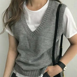 2020 New Autumn Winter Women Sweaters V-Neck Pullover Sleeveless Vest Knitted Oversize Elegant Wild Knitwear