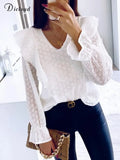 Sexy Lace Shirt Women Spring 2022 Hollow Out Black White Long Sleeve Blouses Female Tops Elegant Ruffle Clothing