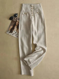 Leg Pants Women High Waist Casual Pants LOOSE Chic Point Button Design Women's Clothing Spring Summer 2023 Fashion