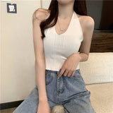 Fongt Club Bundy Sling Female Summer New Solid Color Hanging Neck Vest Hottie Style Sexy Short V Sleeveless