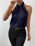 Fongt Women's Clothing 2025 Summer New Color Clove Hanging Neck Sleeveless Vest Ribbon Simulation Silk Top