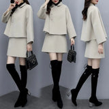 Fongt Autumn And Winter New Wool Coat Women's Temperament Small Fragrant Dress Short Dress Thin Casual Two Sets
