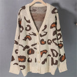 New 2022 Fashionable Elegant Button Cardigans Leopard Oversized Vintage Women's Autumn Winter Sweaters Tops
