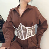 Fongt Autumn New Short Gentle Lace Pearl Waist Seal Fish Bone Strap Decorative Waist Seal Outside