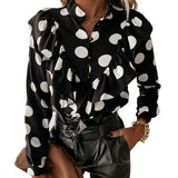 V Neck Ruffle Dot Print Long Sleeve Blouse Office Pullover Office