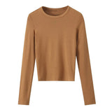 Fongt Round Collar Stitching Long Sleeve Bottom Shirt Women Autumn And Winter New Slimming Inside T-Shirt Top