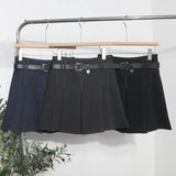 Spring And Summer Women's Retro Modern Hit Color Clear Line Pressure Skirt Anti-Light Short Skirt With Belt