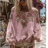 Fongt Temperament 3D Printed Long-Sleeved Shirt Lady's New Loose High-End Feel Top