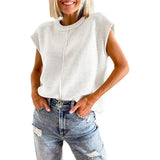 Fongt Hot Style Women's Knit Vest Jumper Sleeveless Round Collar Casual Solid Color Sweater Women's
