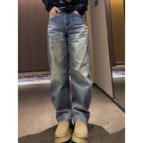 Fongt Fashion Straight Jeans Women's Winter 2025 New Plus Velvet Loose Broad Leggings