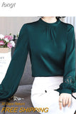Women's Blouse Silk Tops for Women Solid Embroidered Long Lantern Sleeve Top Stand Neck Clothing Female 2023 Basic