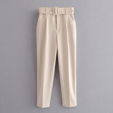 2024 New Pleated Multi-Color Harlan Pants Leisure Solid-Color Women's Pants Belt-Outfit