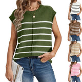 Fongt Women's Knit Sweater Vest Sleeveless Jumper Striped Seam Bone Stitching Casual Women's
