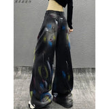 Fongt Cowboy Broad-Legged Trousers In Autumn Personality Painted New High-Waisted Loose Thin Temperament Casual Pants