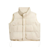 Standing Collar Fold Wear Down Cotton-Padded Jacket Cotton-Padded Jacket Vest Coat Female Spring And Autumn Winter Loose Increase Vest Outside Wear Clip Jacket-Outfit