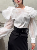 Fongt Fashion High-End Feel Top 2025 Autumn New Collar Splicing Lotus Leaf Edge Slim Thin Shirt