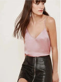 Top Women Halter V Neck Basic White Cami Sleeveless Satin Silk Tank Tops Women'S Summer Camisole 2024-Outfit