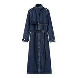 Fongt New Cowboy Belt Long Wind Coat 3607271