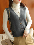 Cardigan Sleeveless Knit Sweater Vests Women Casual V-neck Knitwear Chaleco Coats Basic Colete Single Breasted