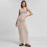 Fongt New Beach Skirt Sexy Knitted Hollow Holiday Long Bikini Swimsuit Hoodie