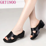 Women Slipper Sandals Wedges Platform Genuine Leather Peep toe Female Sandals Ladies clogs Summer Shoes Plus Size 41
