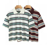 Fongt Women's New Hit-Colored Striped Short-Sleeved T-Shirt 9551