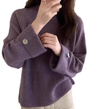 Fongt Advanced Sense Round Collar Design Sweater Female 2024 Autumn / Winter New Korean Version Soft Waxy Temperament Simple Wind Sweater-Outfit