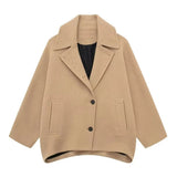 Fongt Autumn New Women's Wear Collar Single Buckle Buckle Bat Long-Sleeved Pocket Coat Coat