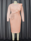 Fongt Fashion Perspective Nail Dress Elegant Wind Wood Ear High Waist Dress Dresses