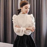 Fongt Professional 100-Folded Chiffon Women's Clothing Famous Chic Design Lantern Sleeves Fashion Bottom Shirt