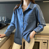 Fongt Hong Kong Wind Blue Shirt Denim Shirt Female Small Spring And Autumn 2024 New Design Feeling Small Coat Female-Outfit