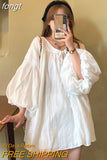 Women Bandage Elegant Sweet Simple Design Chic Korean Style Sheer Trendy Femme Loose Ins Lantern Sleeve College