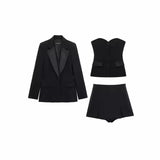 Fongt Women's Clothing 2025 Spring New Silk-Sense Texture Spliced Tight Body Clothes + Open-Fork Splicing Skirt Set