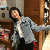 2020 Spring And Autumn New Back Open Fork Diagonal Buckle Loose Short Denim Jacket Women's College Wind Jacket Jacket-Outfit