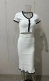Fongt Summer New Color U-Collar Elastic Short Top Skirt Dress Suit Woman