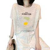 Fongt Shoulder Short-Sleeved T-Shirt Lady Loose Summer New Bamboo Festival Cotton Age-Red-Down Shirt Fashion Casual Top
