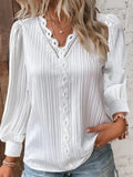 Fongt Explosion Autumn Long Sleeve V-Neck Lace Spliced Shirt Women's Shirt Women's