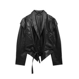 Fongt Homemade New Women's Fashionable Classic Neck With Belt Leather Coat