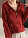 Autumn And Winter New Japanese And Korean Lazy Style Hooded Zipper Cardigan Women's Loose Thin Sweater Jacket-Outfit